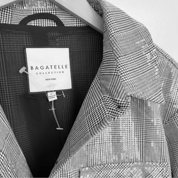BAGATELLE Avec Les Filles Clear Sequin Shimmer Plaid Jacket Oversize Boxy Fit - Picture 8 of 12